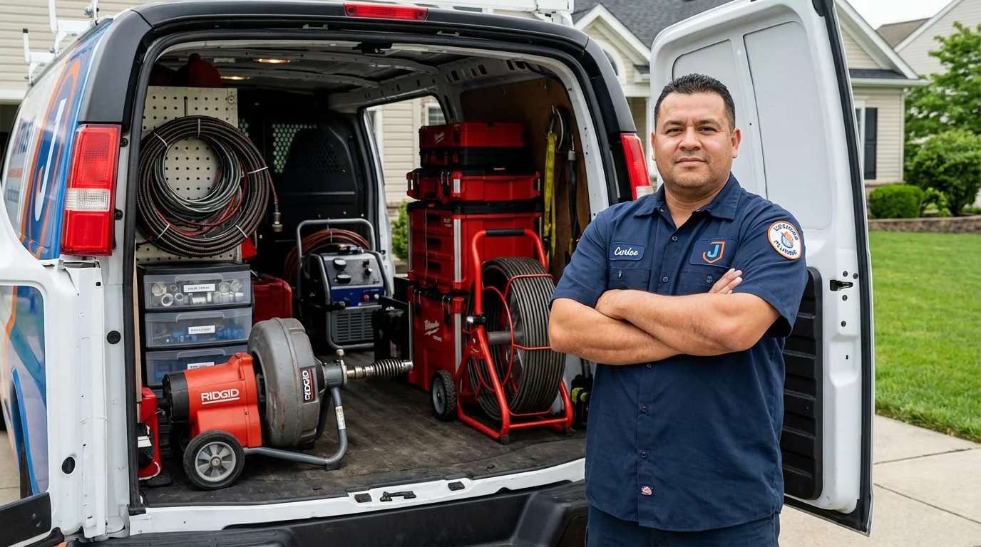 Professional drain cleaning equipment and Johns Plumbing LLC plumber in Wyandotte