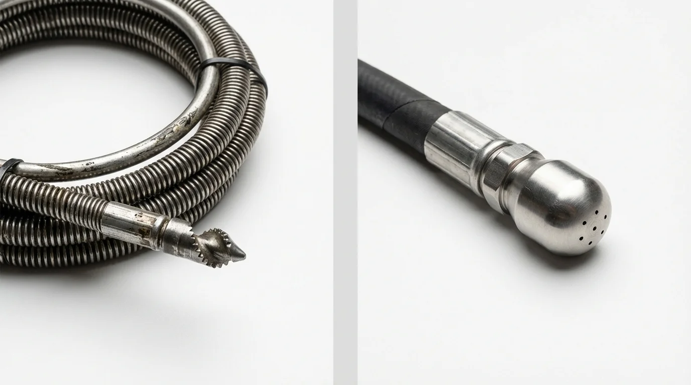 Drain snake cable and hydro jetting nozzle used for drain cleaning in Wyandotte, MI