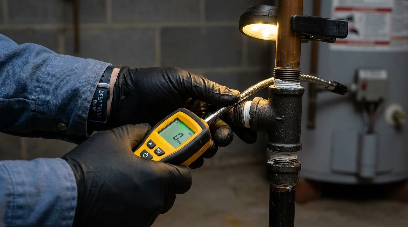 Gas leak detection with electronic sniffer by Johns Plumbing LLC in Wyandotte