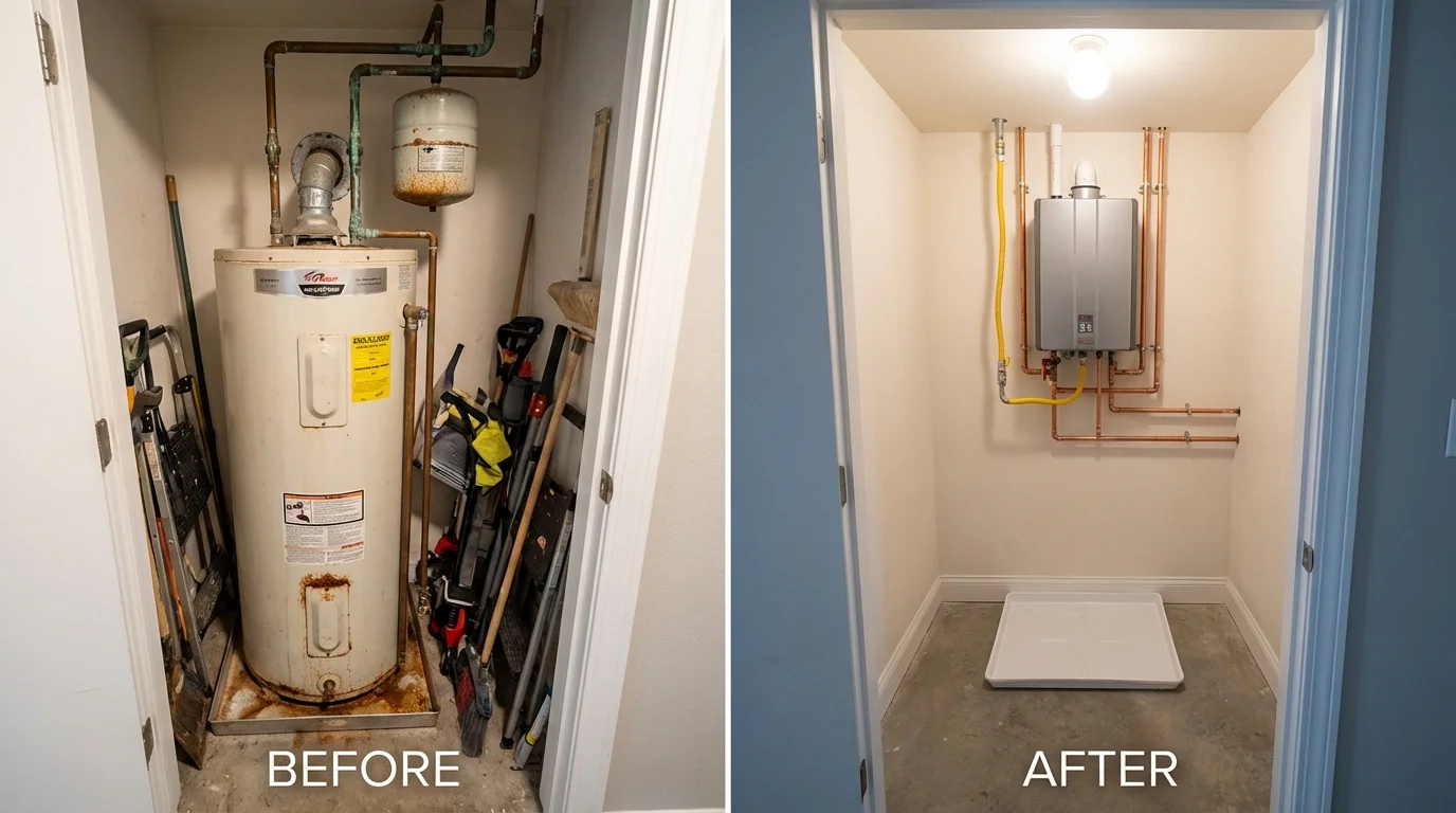 Tank water heater versus wall-mounted tankless unit comparison for Wyandotte, MI homeowners